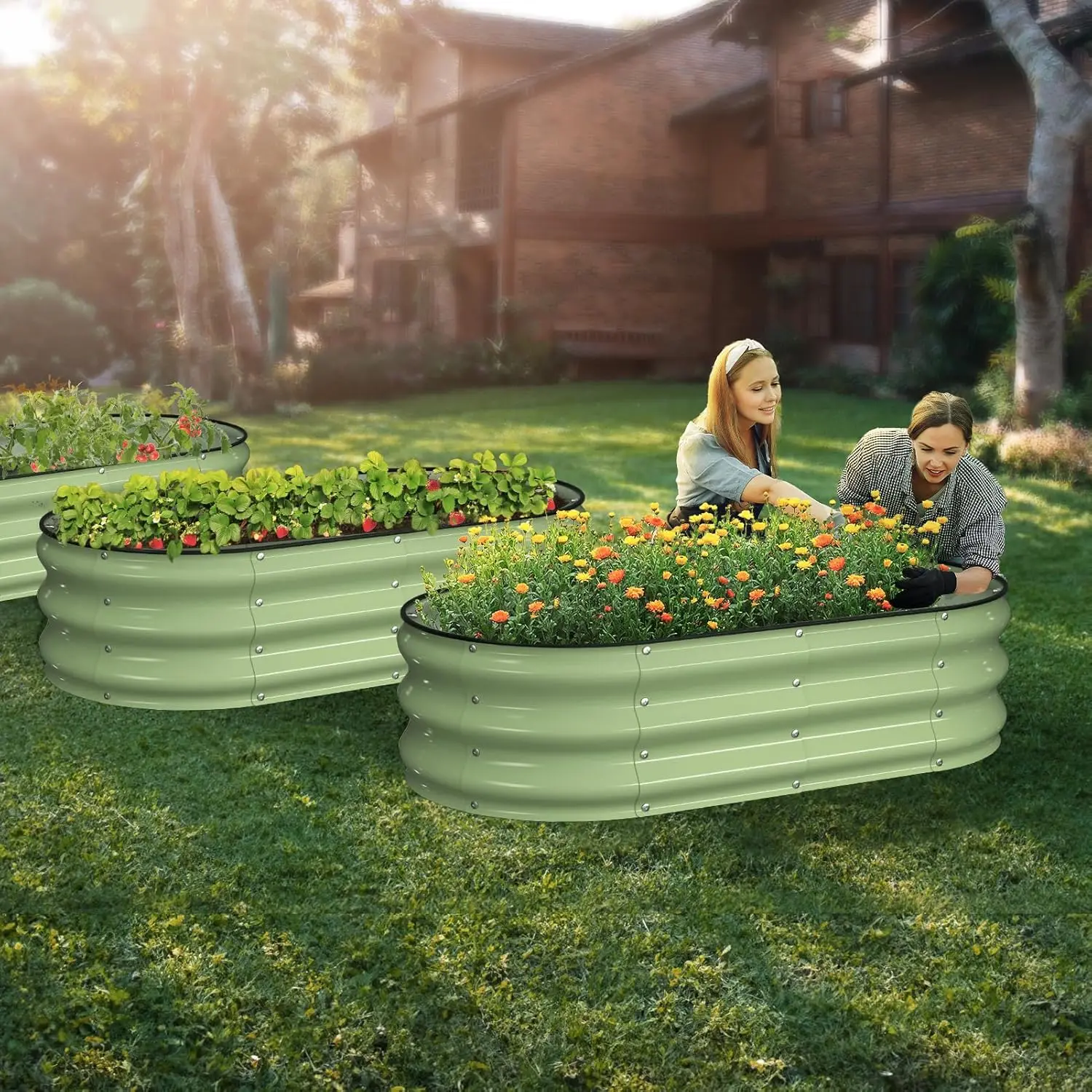 Galvanized Raised Box Kit Galvanized Planter Raised Boxes Outdoor Oval Large Metal Raised Garden Beds Vegetables