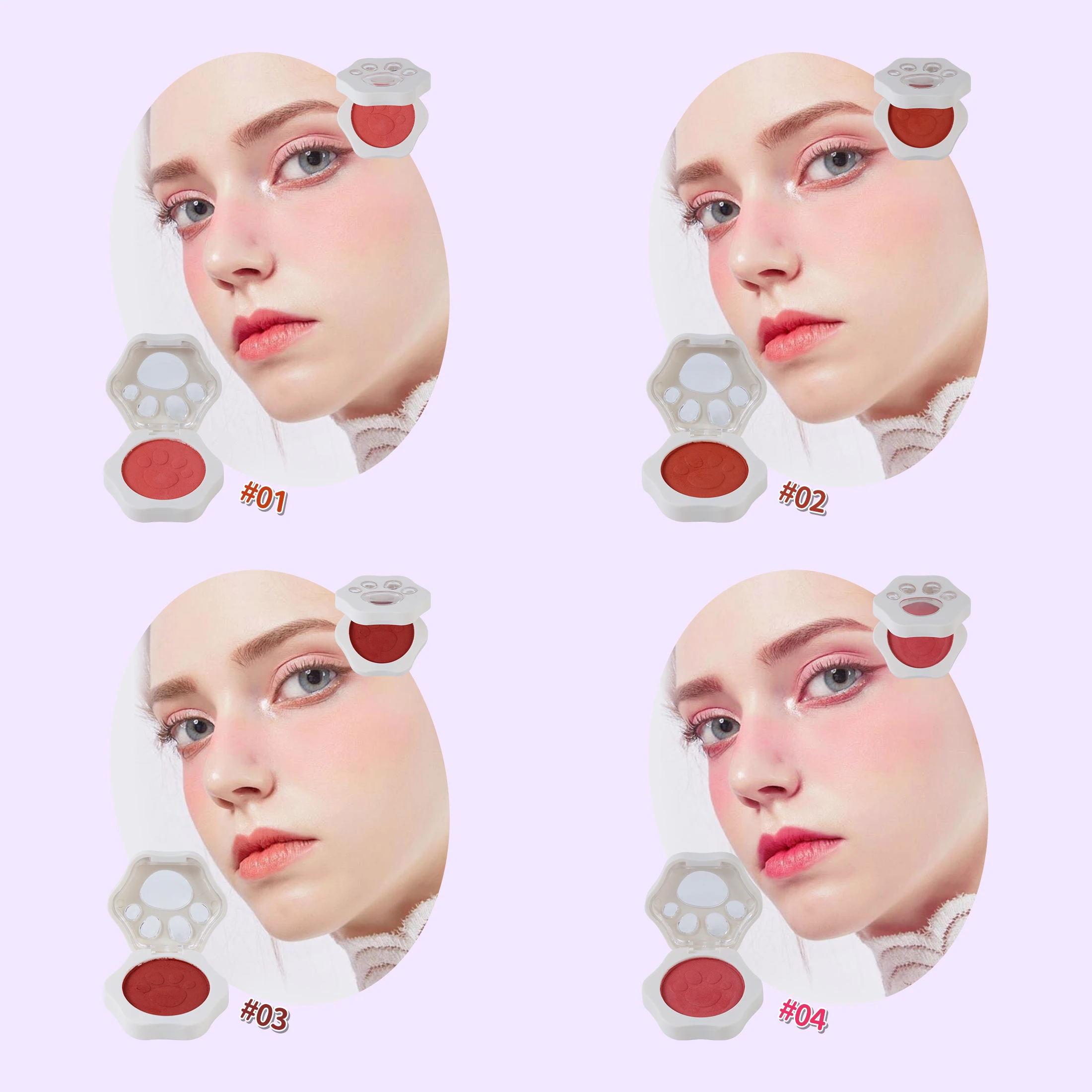 Make Up Blush Cheek Change 4 Color Private Label Custom Multi Color Natural-Looking Long-Lasting Cat Paw Blush Palette