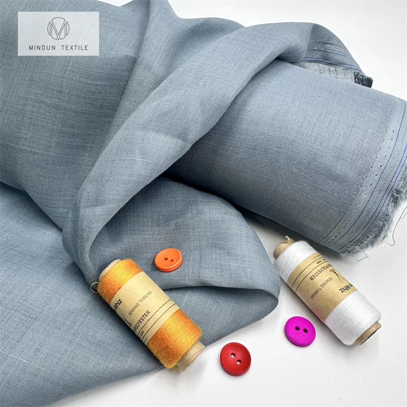 Mindun 60gsm Solid Color Plain Dyed 100 Ramie Wrinkled Yarn Fabric For Pants Blouses