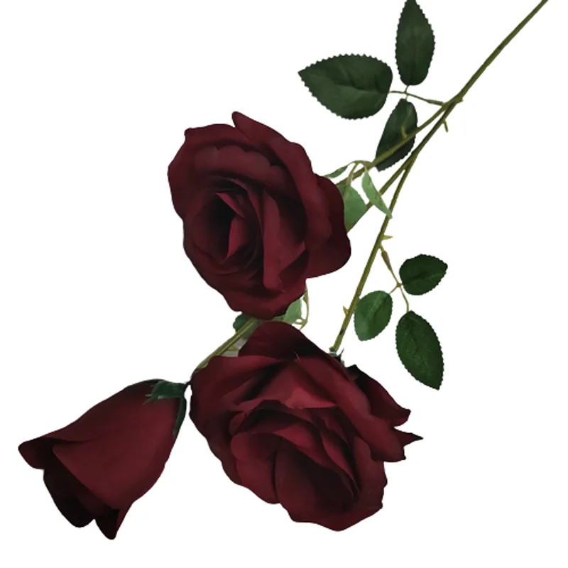 Wholesale Natural Looking Real Touch 3 Heads White Artificial Rose Bouquet Flower Wedding Bridal