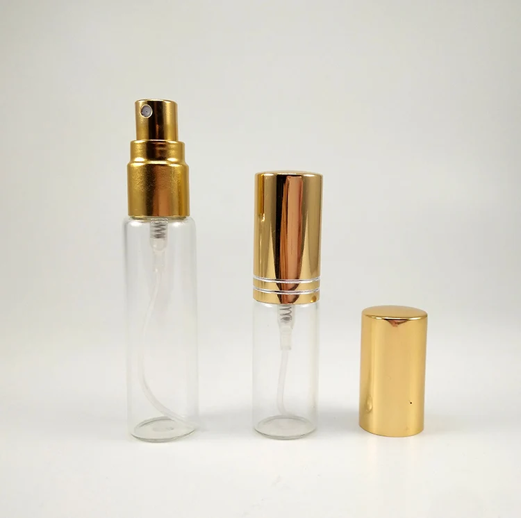 Clear Frosted 5ml 10ml Thin Glass Spray Sample Vials Mini Perfume Bottle with Atomizer Gold Silver Black Cap