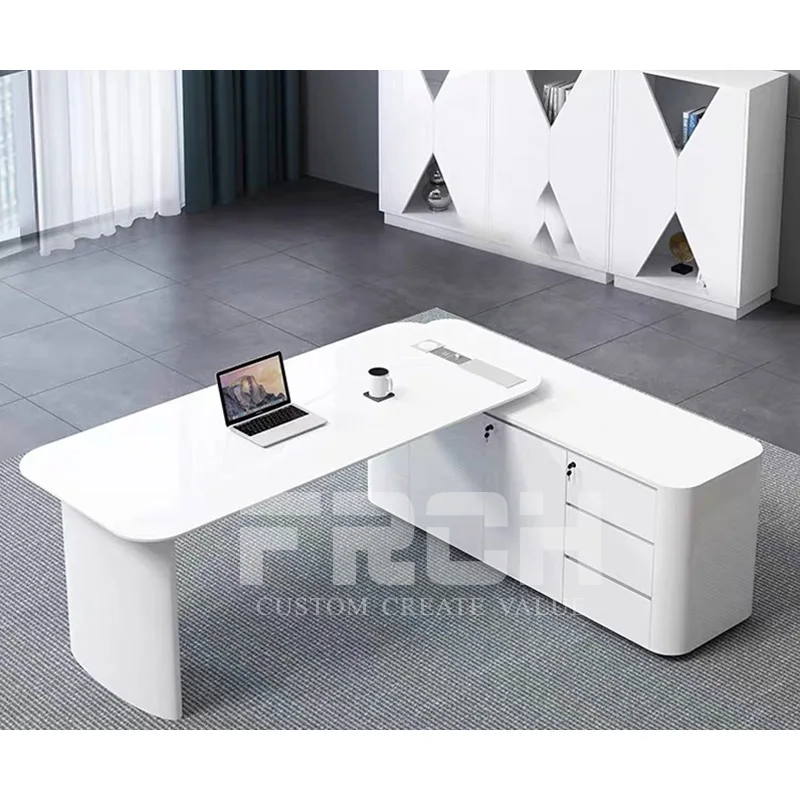 Новое поступление белая L-образная дизайнерская директорская компьютерная офисная станция современный офисный стол руководителя
