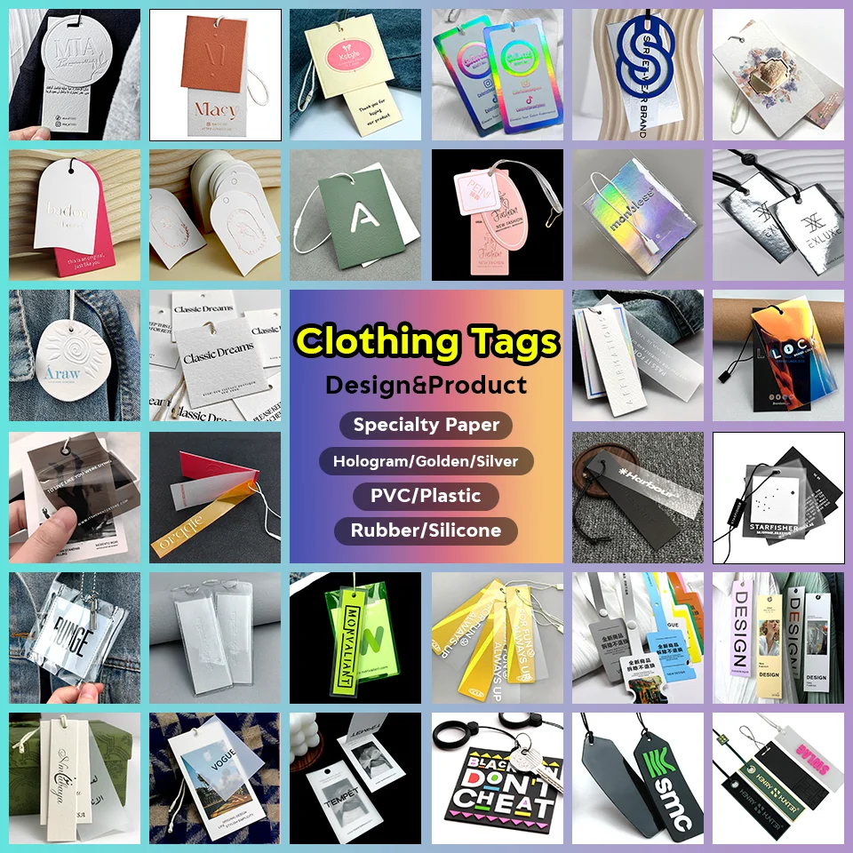 Manufacture Custom Hang Tag Clothing Own LOGO Design 3D Embossed Rubber PVC Labels Paper&Cardboard Swing Tags in Plastic Bags
