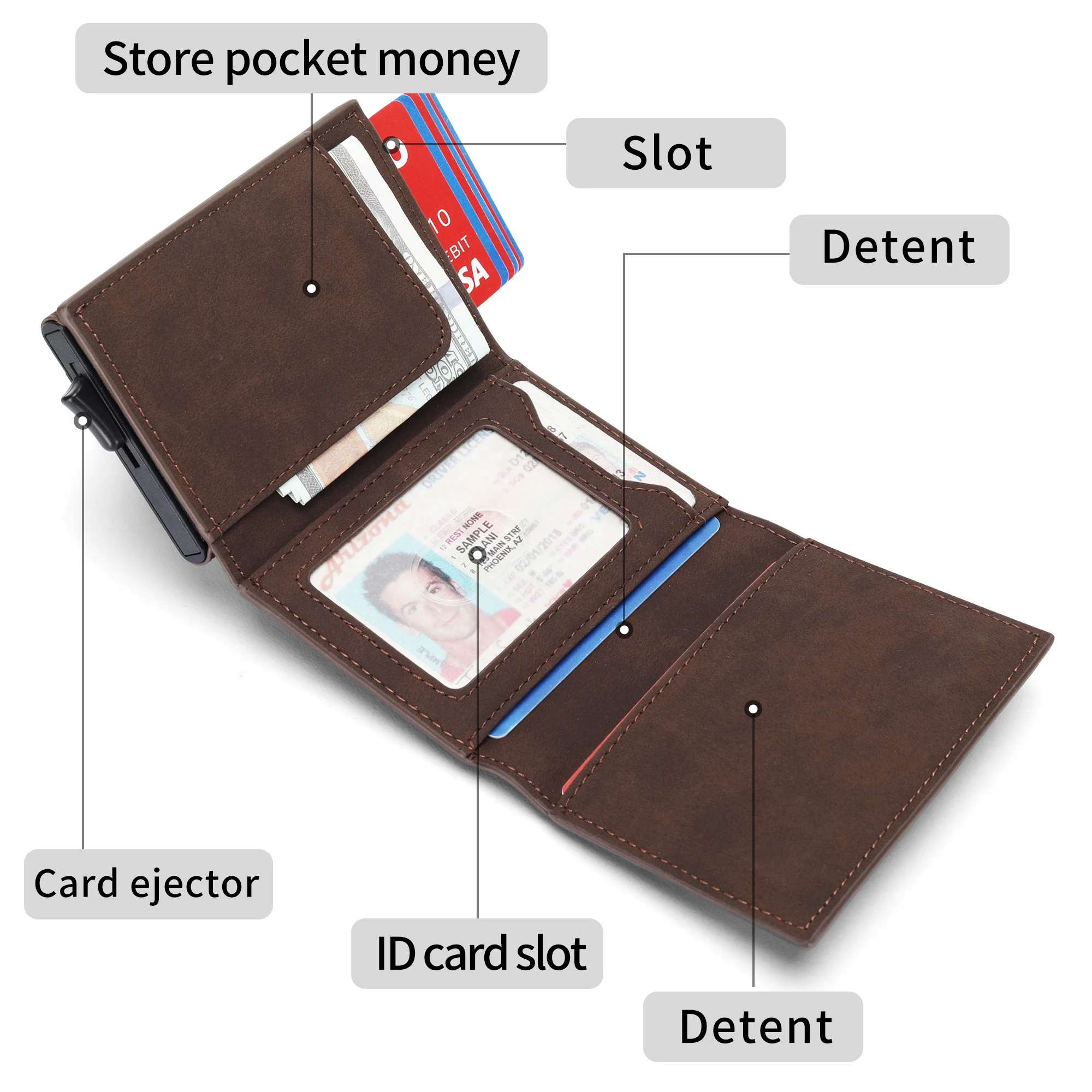 Slim Leather Card Case Wallet RFID Blocking Pop Up Credit Card Holder Wallet Metal Aluminum Wallet With Coin Pocket