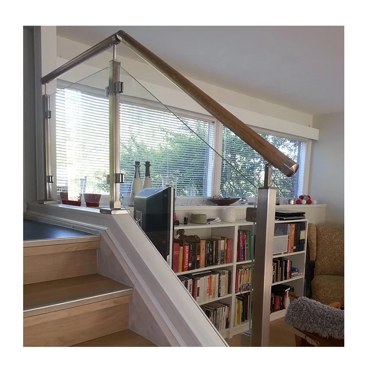 China Manufacturer Indoor Stairs Modern Design Stainless Steel Wooden Glass Railing Post