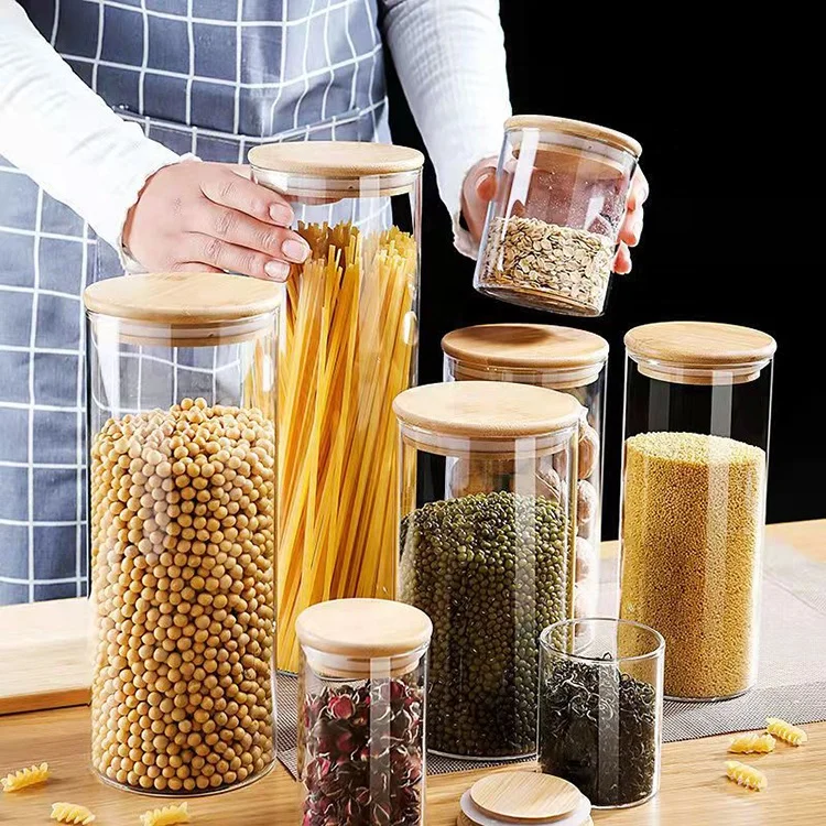 Kitchen Food Storage & Container Clear Borosilicate Airtight Glass Jar With Bamboo Lid