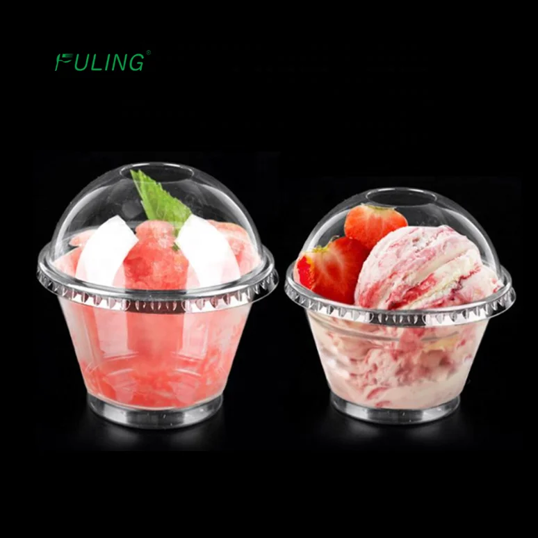 30+ years factory custom logo printing deserts cups 9oz dome lid no holes clear plastic cups for ice cream