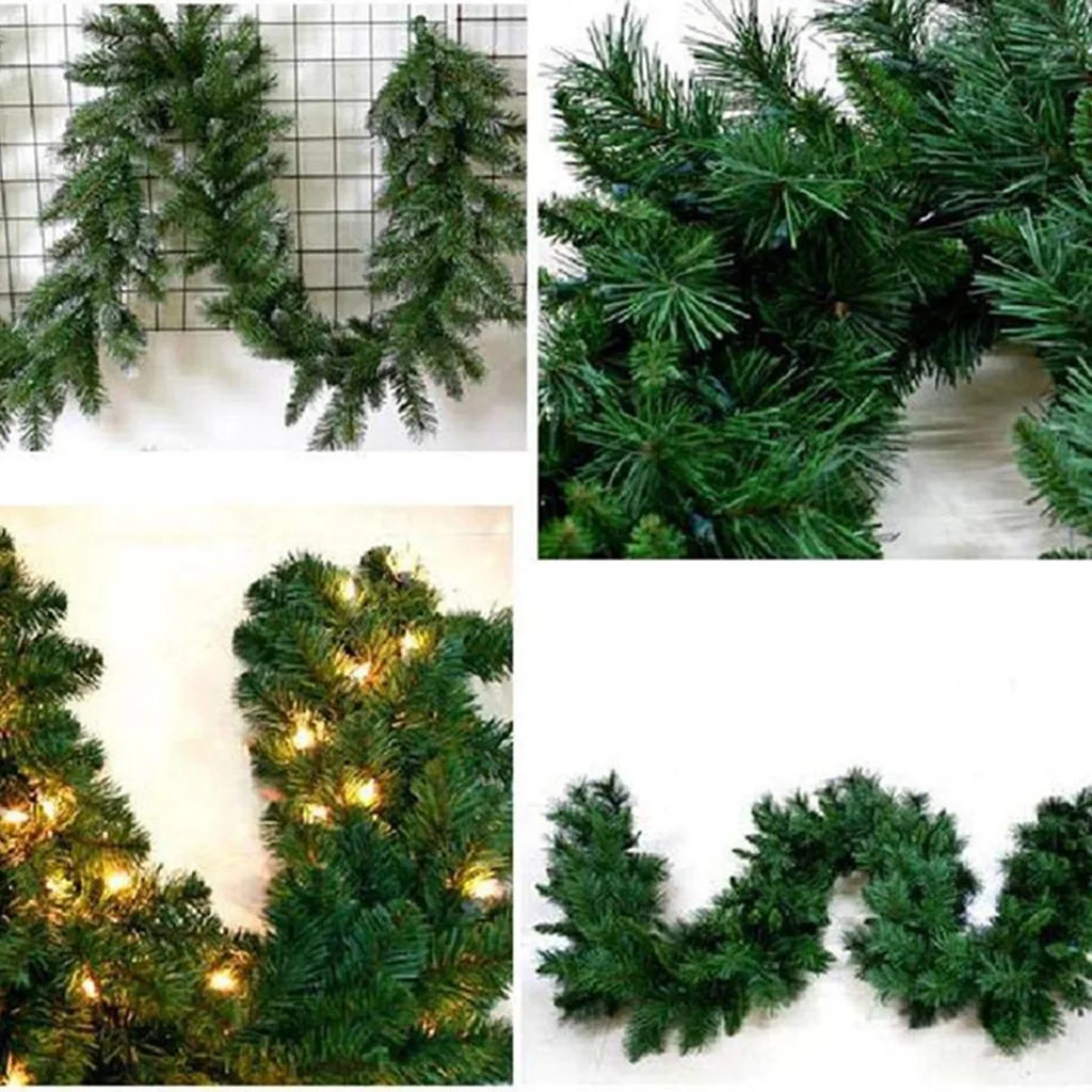 2.7m Green Artificial Christmas Garland Poinsettia Christmas Flower Wreath Christmas Tree Rattan Hanging Ornament Decoration