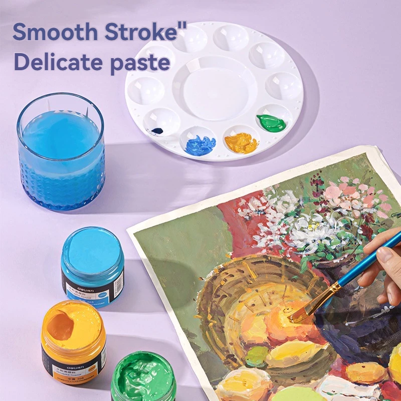 Deli 73888 lake blue Gouache paint for art students 100ml transparent bottled painting pigment 96botttle per carton set