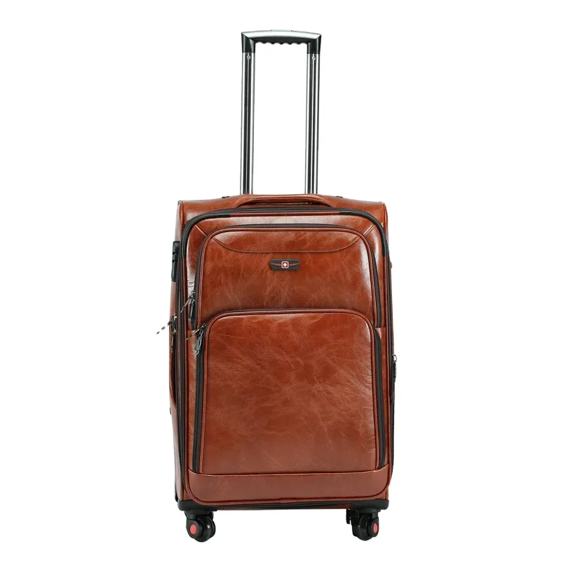 High Quality PU Leather Suitcase 20/24/28inch Carry on Vintage Trolley Luggage Waterproof Travelling Luggage Bag