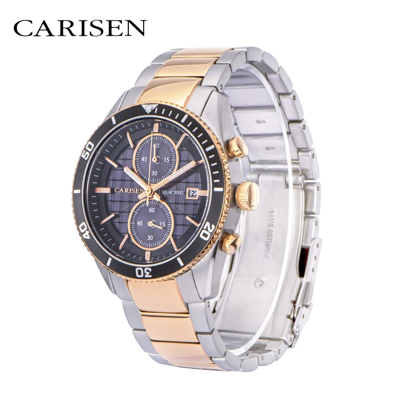 Men Solar Watch Wholesale Men Fashion Chrono Quartz Watches Solar Power Stainless Steel Wristwatch