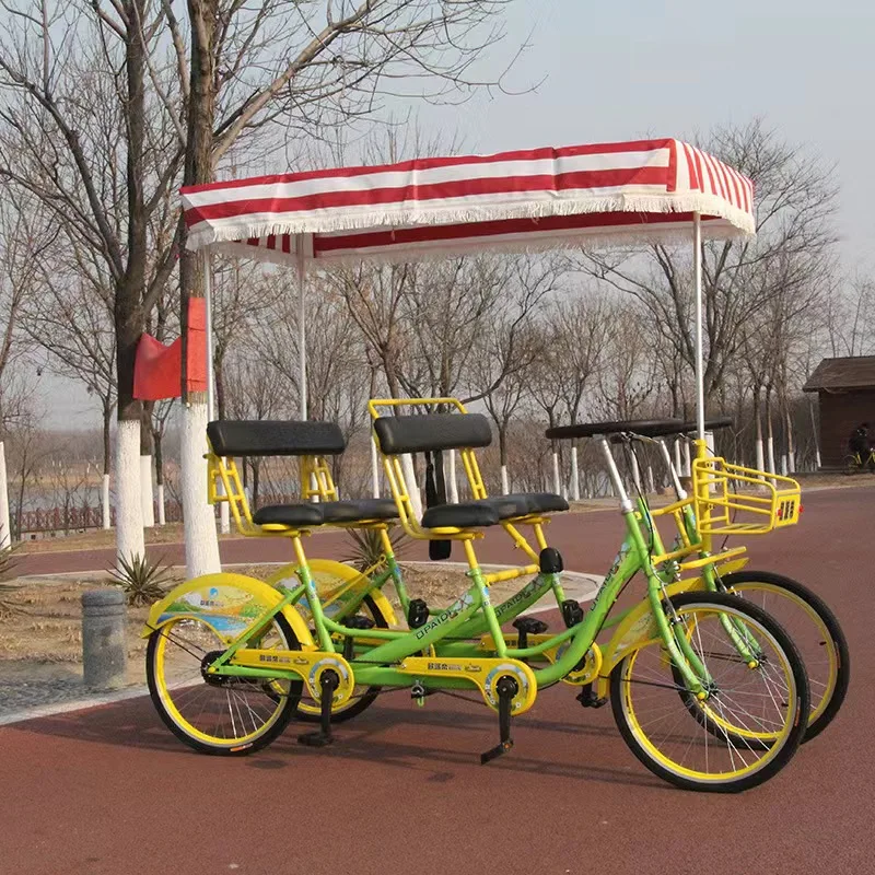 High-Carbon Steel Tandem Bicycle for Sightseeing Tourism and Recreation for Travelers and Bike Enthusiasts