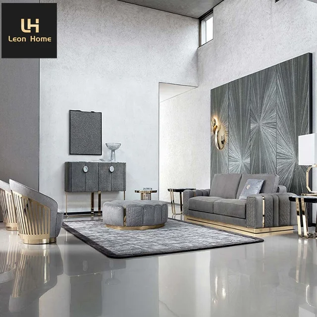 Wholesale price modern living room Italian style luxury gray 3 seater leather sofa set