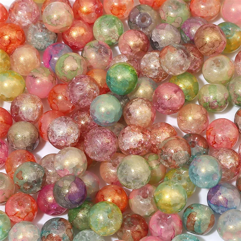 quzhi glass pearl gold powder smudged burst flower round beads retro hand-made diy magic ice crack jewelry loose bea