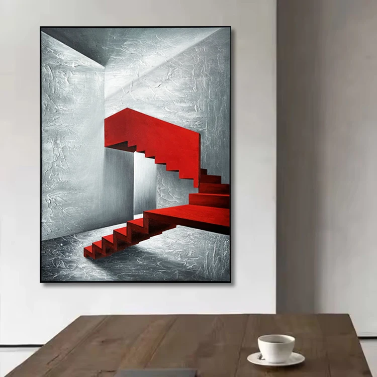 Современная минималистская картина маслом с белой и красной текстурой