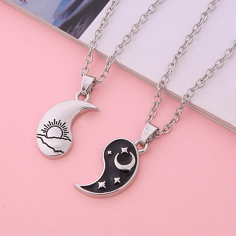 Go Party Fashion Yin Yang Tai Chi Matching Necklace Best Friend Friendship Couple Necklace Enamel Dragon Sun Pendant Necklaces