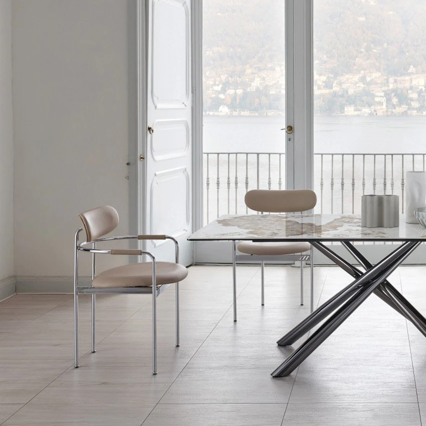 Metal Armchair Stainless Steel Upholstered Leather Luxury Home Furniture Restaurant Cafe Dining Chair