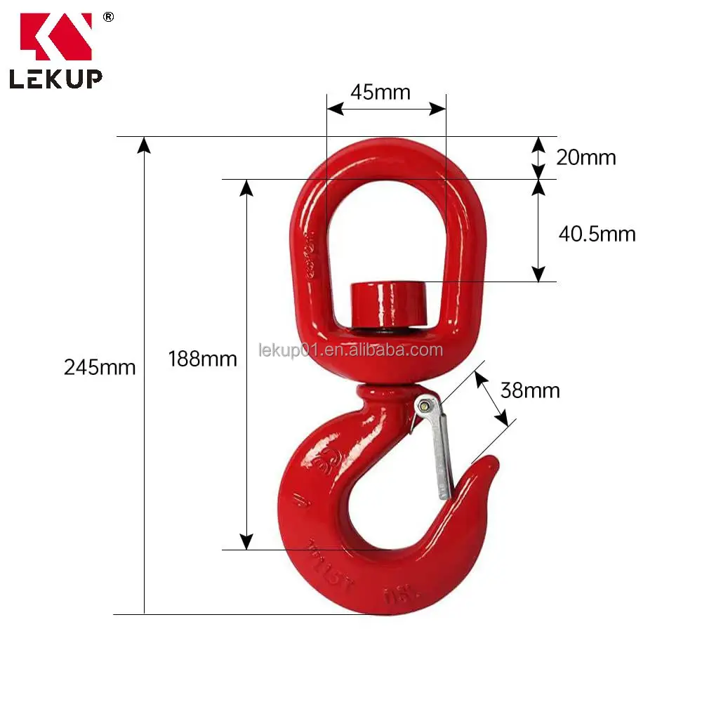 Heavy Duty Grade 80 Hoist Hook 5 Ton Crane Swivel Lifting Hook with Safety Latch G80 Chain Hook for Lifting Port Transportation