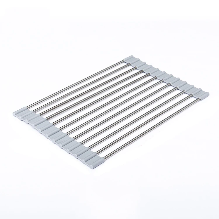 
33 x 22 cm Amazon Folding water filter stainless steel folding kitchen shelf sink tableware bowl rack silicone drainer rack 