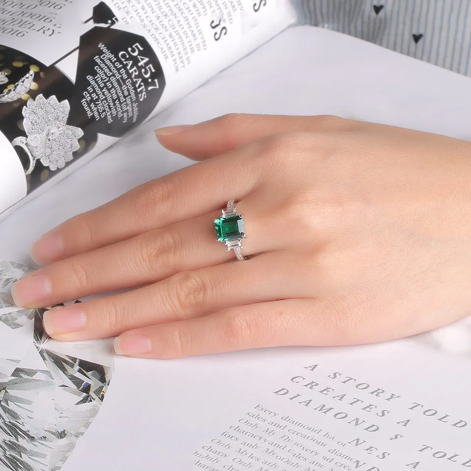 UMCHO 925 Sterling Silver Engagement Ring Green Emerald CZ Gemstone Rings for Women Wedding Party