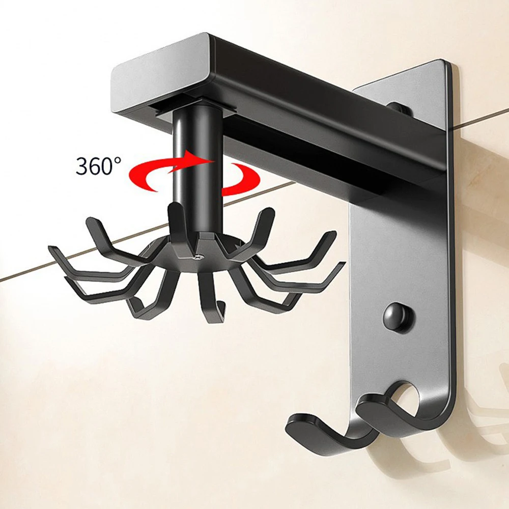 New Style No Drilling Wall Mounted Multifunctional Hook Space Aluminum Swivel Hook for Bathroom and Kitchen