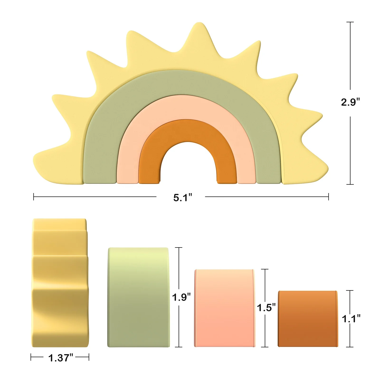  HOT Custom Accept Sun Baby Silicone Stacking Toys Soft Blocks Stacker BPA Free Building Teether