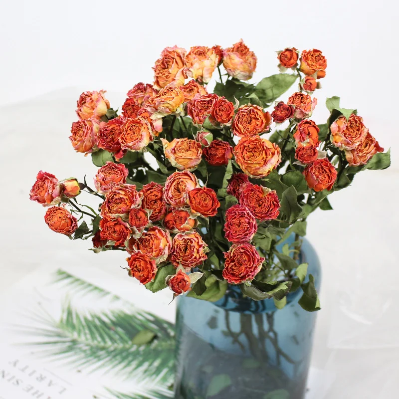 UKIQUEEN Wholesale Multi-headed Rose Dry Flower Bouquet Dried Flowers Roses Flowers for  home and wedding decoration
