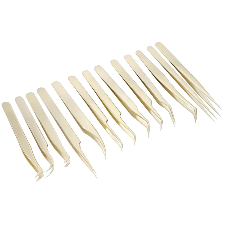 Wholesale OEM Newest High Quality Standard Stainless Steel Pearl Gold Eyelash Extension Tweezers