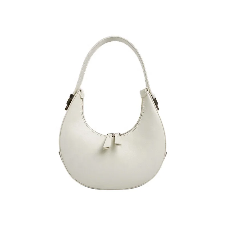 High Quality Vintage Casual Solid Messenger Woman Hobo Half Moon Genuine Leather Handbags