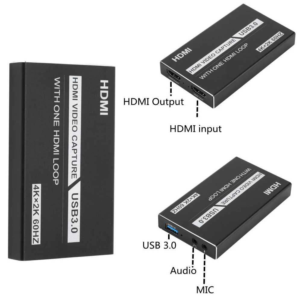 60Hz 4K Aluminum Alloy Usb3.0 4K Video Capturer 30Hz 1080P Usb 3.0 Video Capture Usb Audio Video Capture Card With Loop
