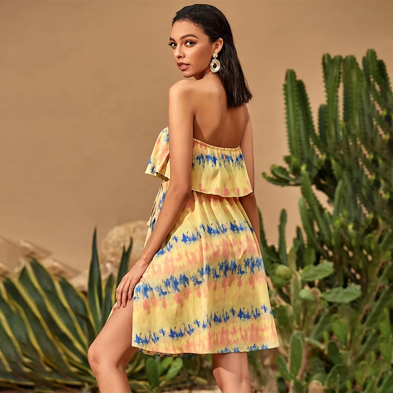 Hot Selling Manufacturer Womens Clothing Ruffle Off The Shoulder Dress Strapless Dress