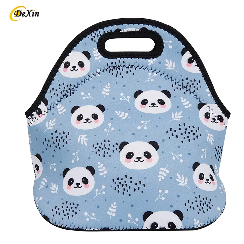 Custom Neoprene Sublimation Food Lunch Bag Foldable Tote Carrying Insulated Kids Mini Thermal Lunch Bags