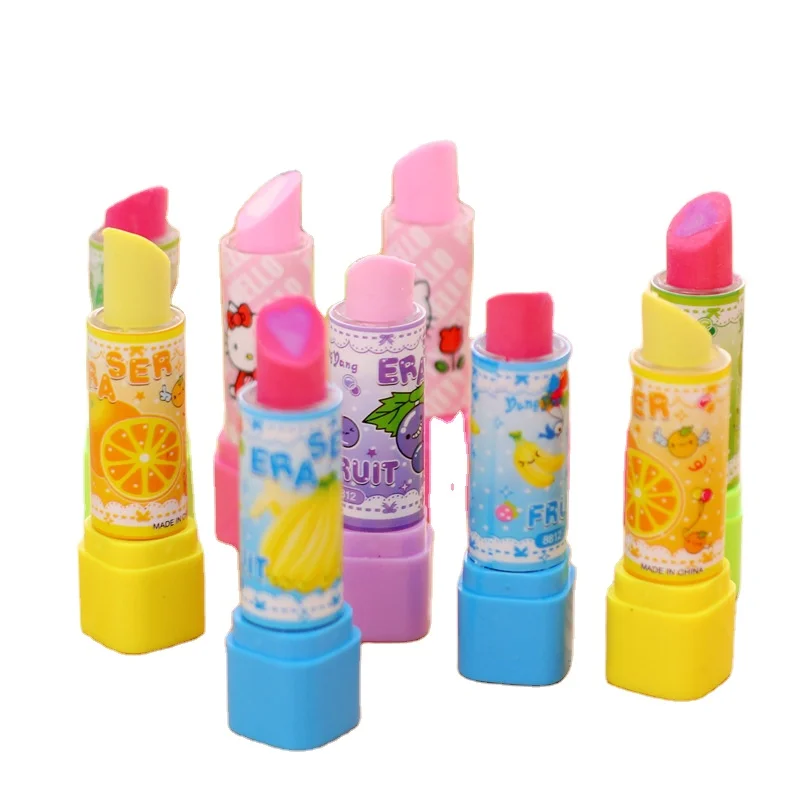 Lip Stick Shape Child Eraser Elementary School Student Cute Rubber 3D Design Eraser