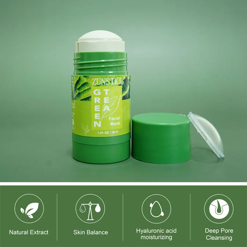 UPDATED formula Natural Green Tea Hyaluronic Acid Aloe Vera Mud stick Refreshing Plant Extract Deep Cleanse Face Clay Masking