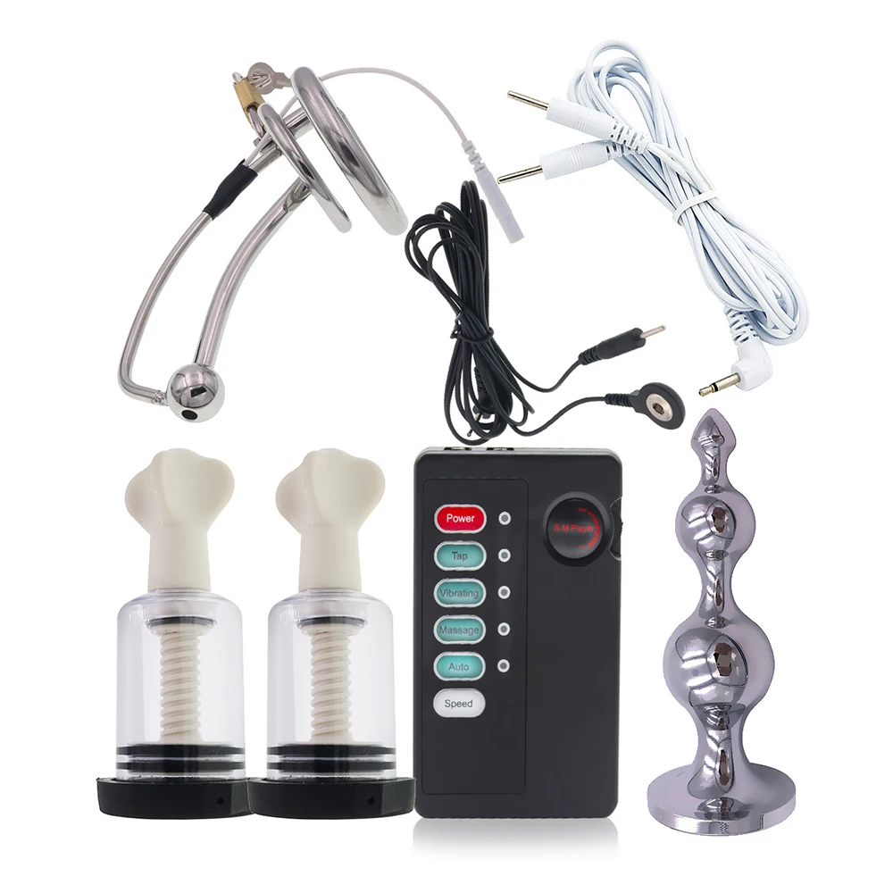 MULHERELFO Electric shock pulse set Breast pump Chastity Anal plug Electro Urethral Catheter
