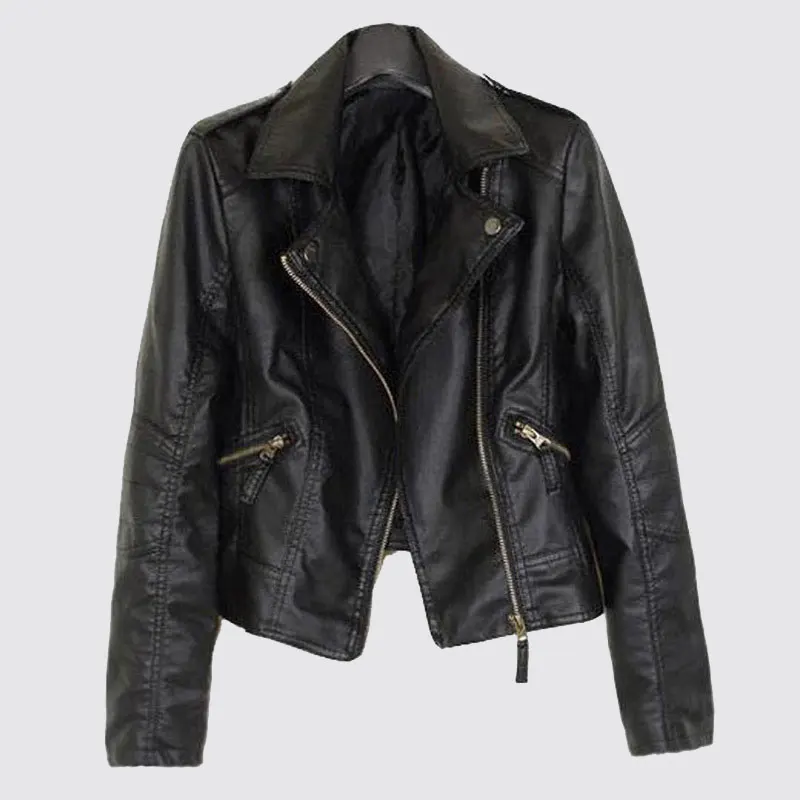 Oem High Quality Women Fashion Leather Jackets Short Leather Custom Size Black Leather Retro Jackets