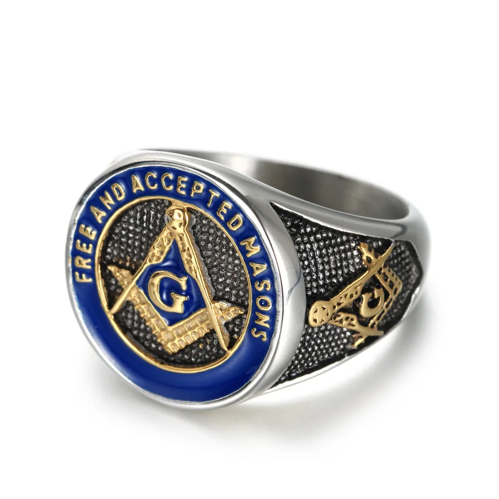 Personalized Custom Masonic Stainless Steel Letter Rings Gold And Silver Plated Enamel Blue Freemasons Finger Ring