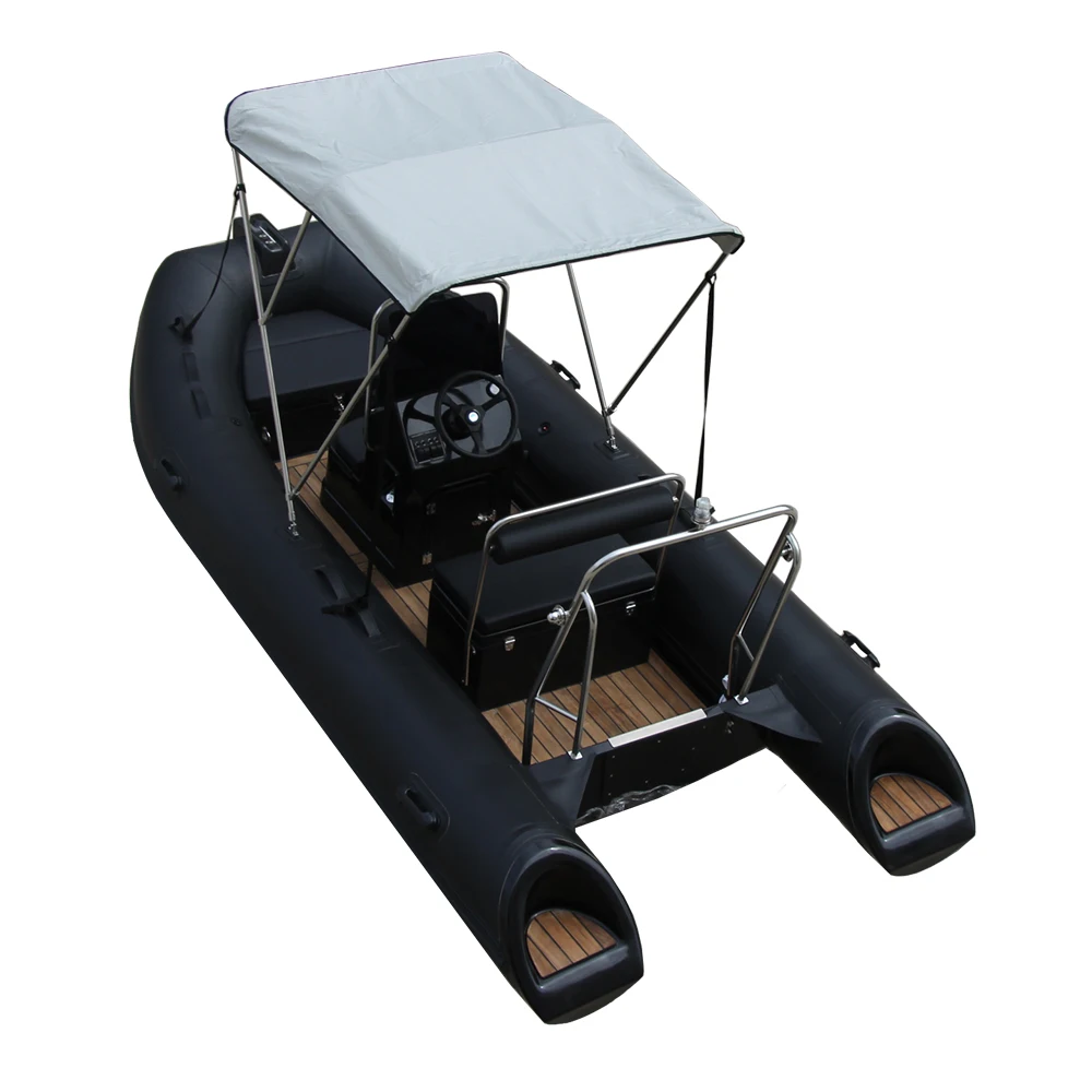 Zhenbo 390 black PVC or hypalon Inflatable Rib 390 Boat with Outboard Motor bimini top trailer