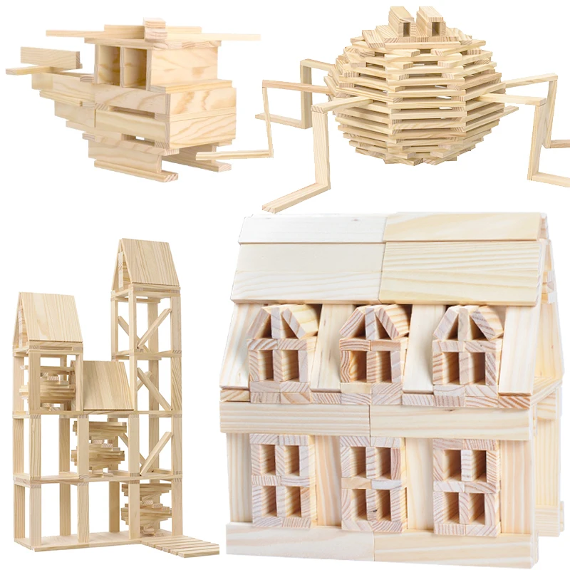 Montessori Wooden Educational Toys 100pcs Wooden Diy Construction Children Creative Building Blocks Toys For Kids