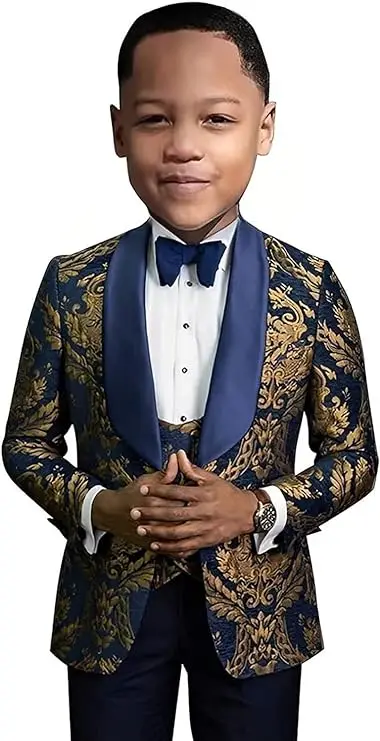 Luxury Boys Suits Set Shawl Lapel Tuxedo For Groom Tailored 3 Pieces Floral Wedding Suit Baroque Tuxedo Suite For Children