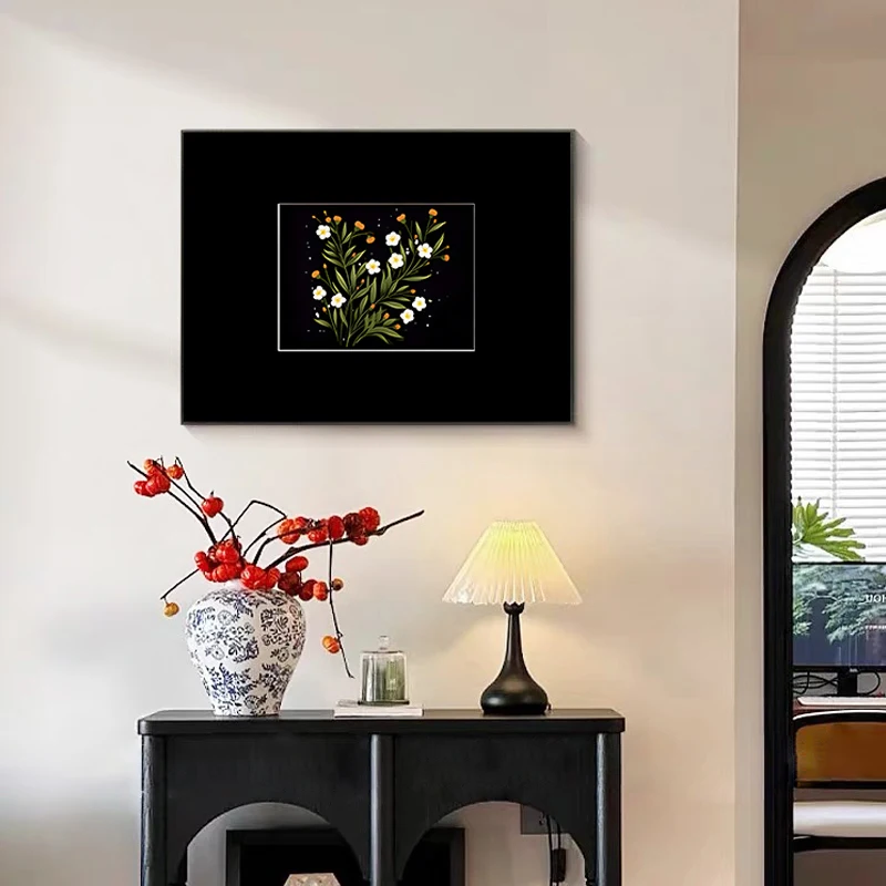 New Chinese Retro Advanced Hanging Painting for Living Room Dining Room Bedroom-Art Porch Decorative Flower Mural for Wall Use