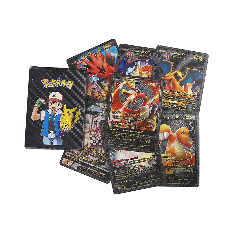 55pcs/box English French Spanish playing games cards pokemoned cards poke mon carte gold poke mon pokemoned cards