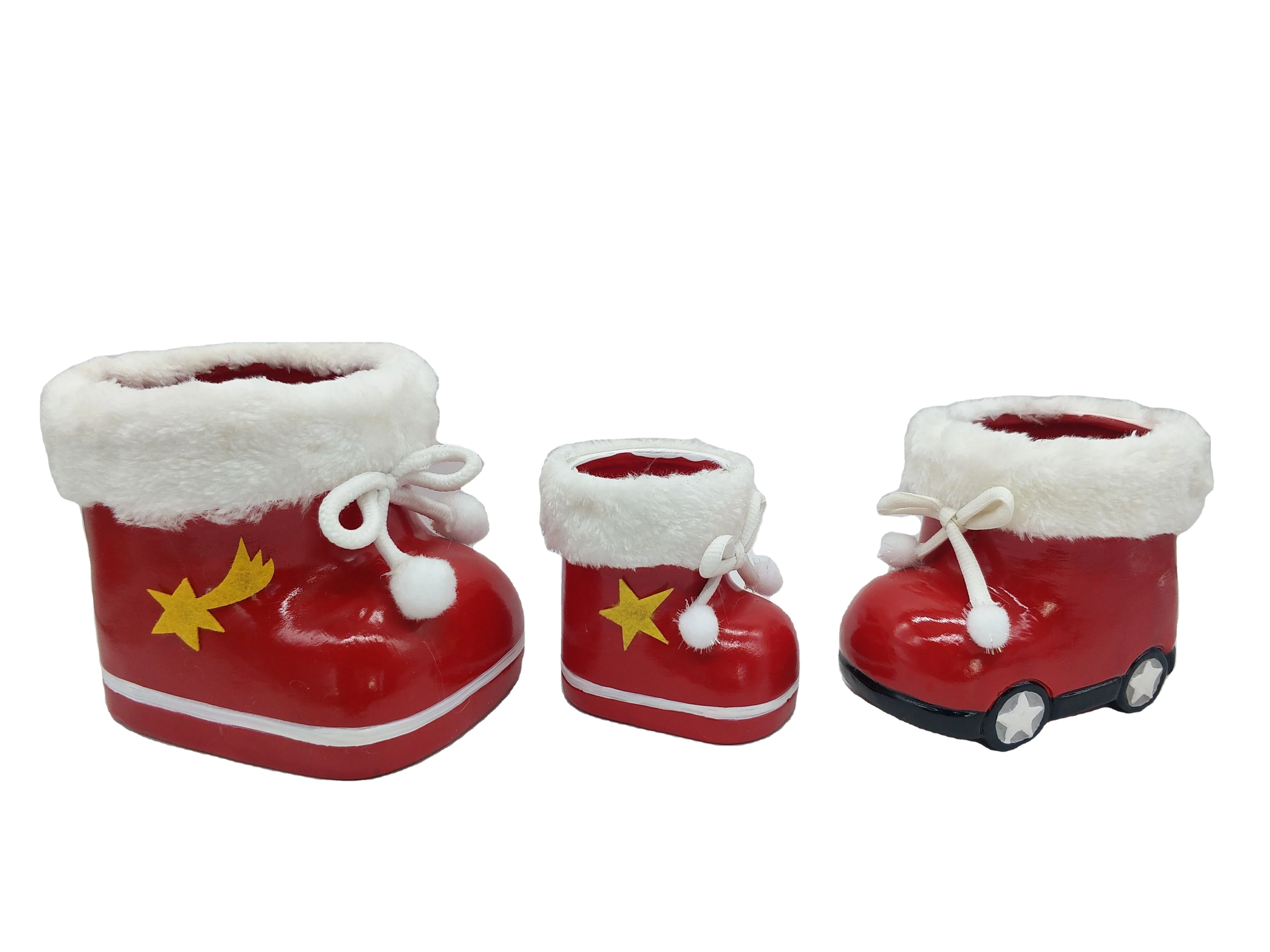 Red Christmas boots shaped Ceramic decoration Christmas flower pot
