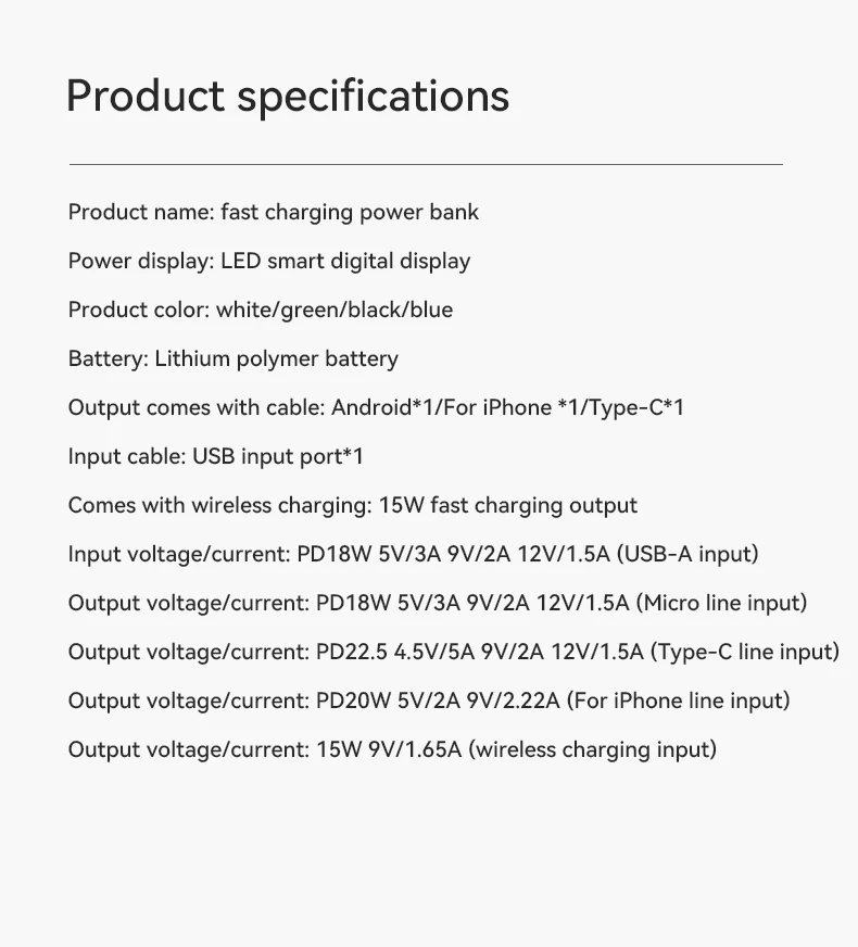 Multifunction 7-in-1 Power Bank 20000mAh External Battery Wireless Charge 18W 20W 22.5W PD Fast Charging Power Bank