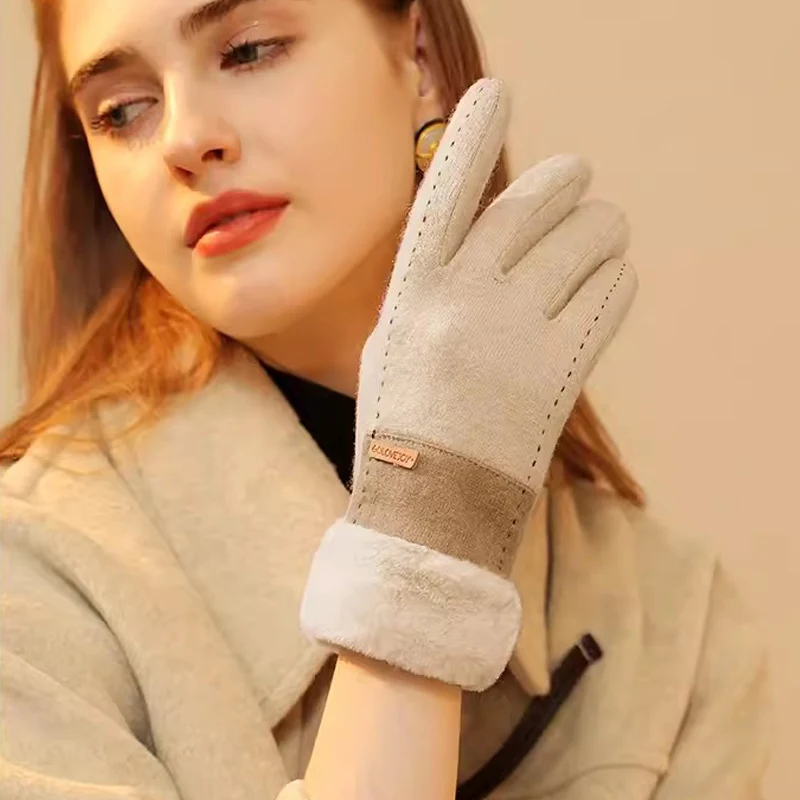 Модные женские теплые шерстяные зимние перчатки с сенсорным экраном