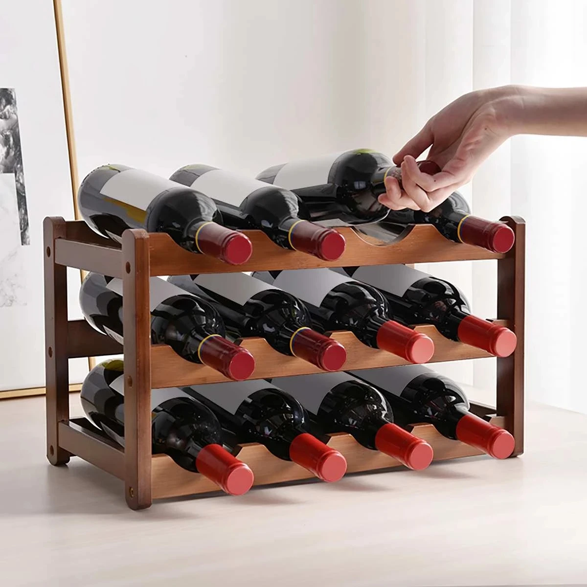 Countertop Wine Display Holder Bamboo Wine Bottle Holder Wooden Wine Holder