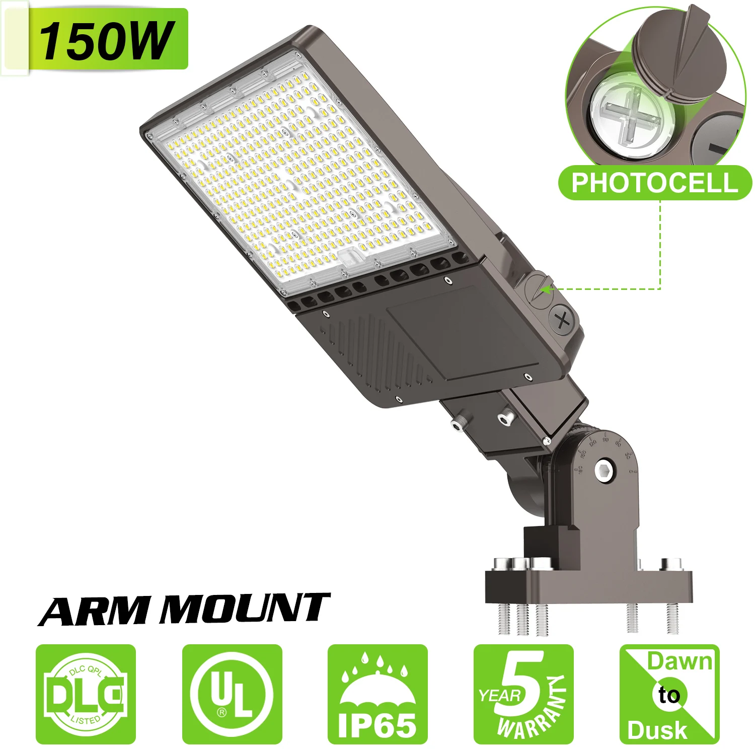 Led Street Light 5-year warranty IP65 Waterproof Dusk to Dawn Photocell led lighting fixture