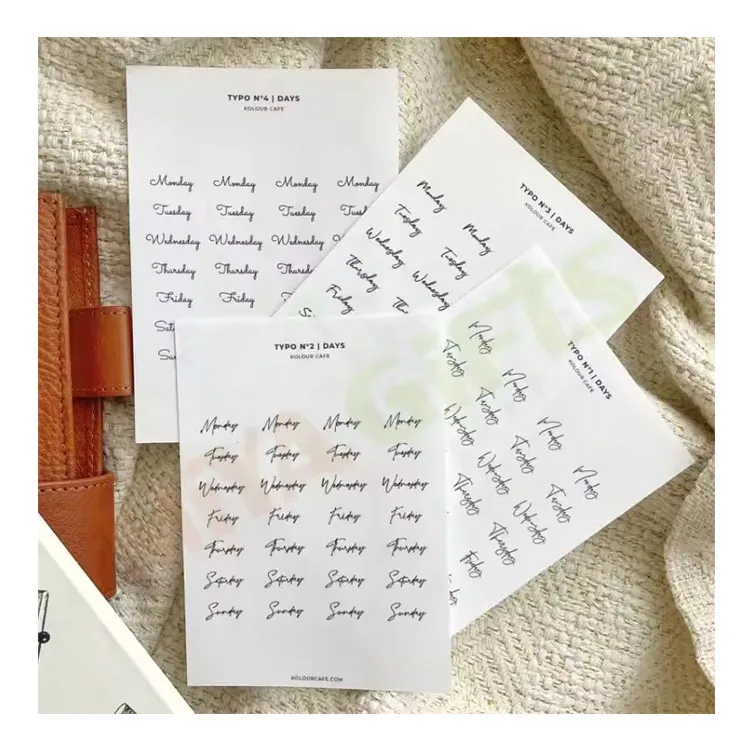 personalized minimal days weeks calendar schedule transparent clear planner sticker matte A5 pocket color simple