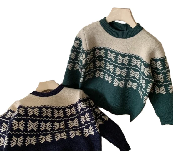 Autumn and winter new Korean version of the pullover jumper 2024  retro snowflake jacquard sesame point thick jumper
