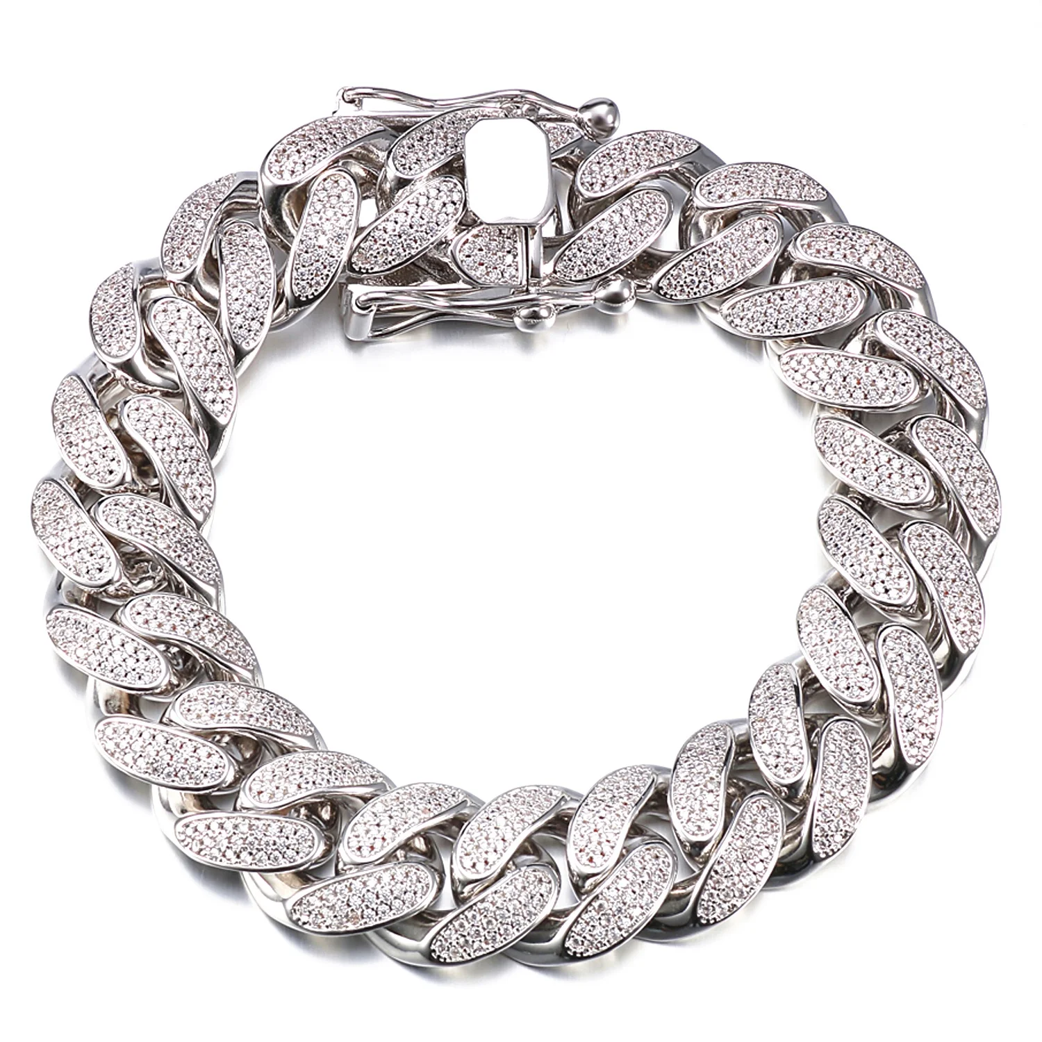 Jasen Jewelry  hot selling Rainbow Oval Pattern cuban Key Chain Bracelet For Hip Hop style  for man